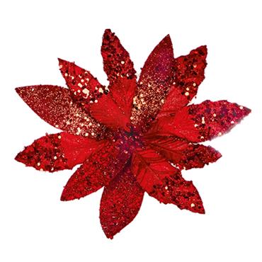 Premier Red Glitter With Sequin Poinsettia Clip On 26cm