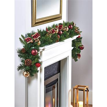 Premier Red Bow Garland With Baubles And Cones 1.8m