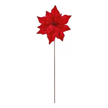 Premier Red Velvet Poinsettia Flower On Stem 50cm
