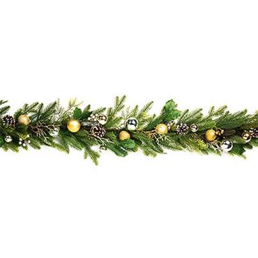 Premier Silver And Gold Garland With Holly Leaf 1.8m