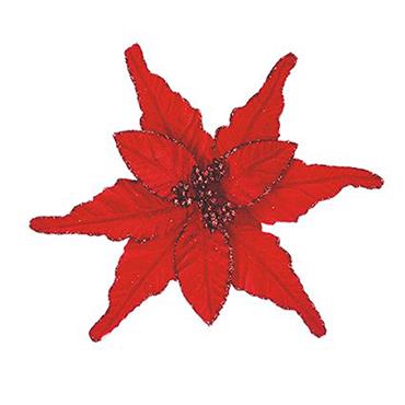 Premier Red Poinsettia With Glitter Edging Clip On 22cm