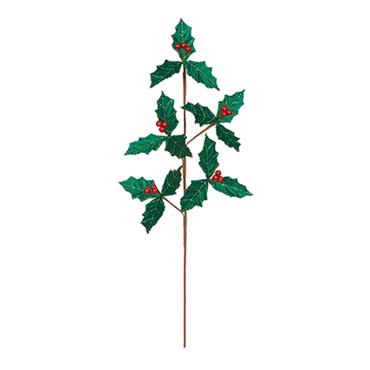 Premier Green Holly And Red Berry Stem 64cm