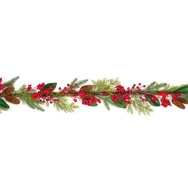 Premier Red Berry And Magnolia Leaf Garland 1.8m