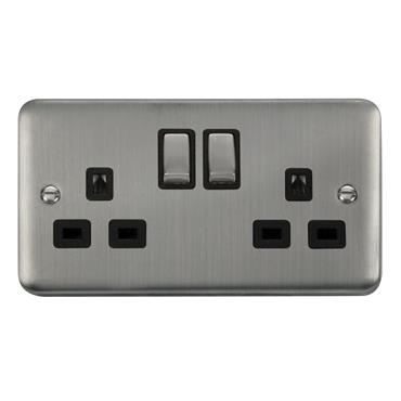Click Deco Plus Stainless Steel 2 Gang 13A Socket