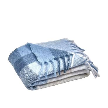 Faux Mohair Check Blue Throw 130x170cm