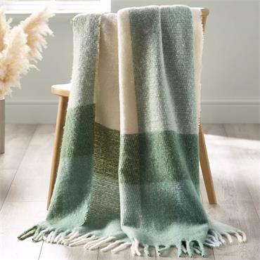 Faux Mohair Check Green Throw 130x170cm