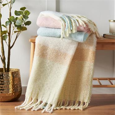 Catherine Lansfield Faux Mohair Check Pastel Throw 130x170cm