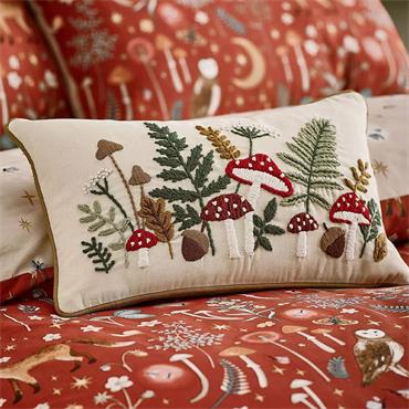 Embroidery Woodland Cushion Natural 30x50cm