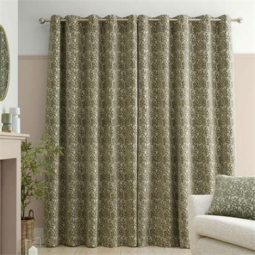 Chenille Leaves Green Curtains Eyelet 90x90