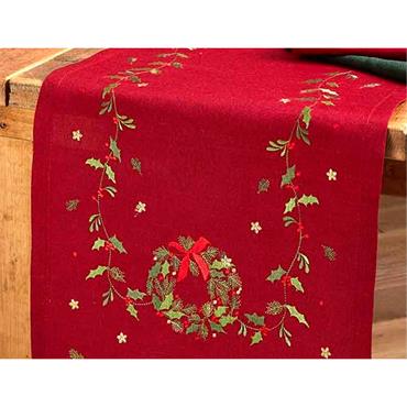 Embroidered Wreath Trail Runner Red