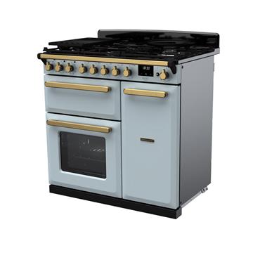 Rangemaster Estel Deluxe 90cm Dual Fuel Range Cooker Misty Blue/antique Brass