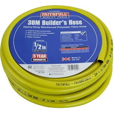 Faithfull Heavy-Duty Reinforced Builder's Hose 30m 12.5mm