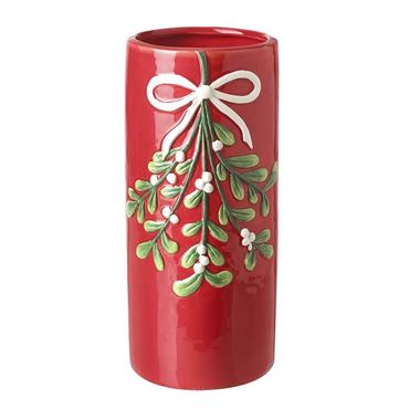 Ceramic Pot With Mistletoe Red