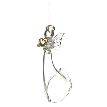 Floaty Dress Hanging Glass Angel With Heart 8cm