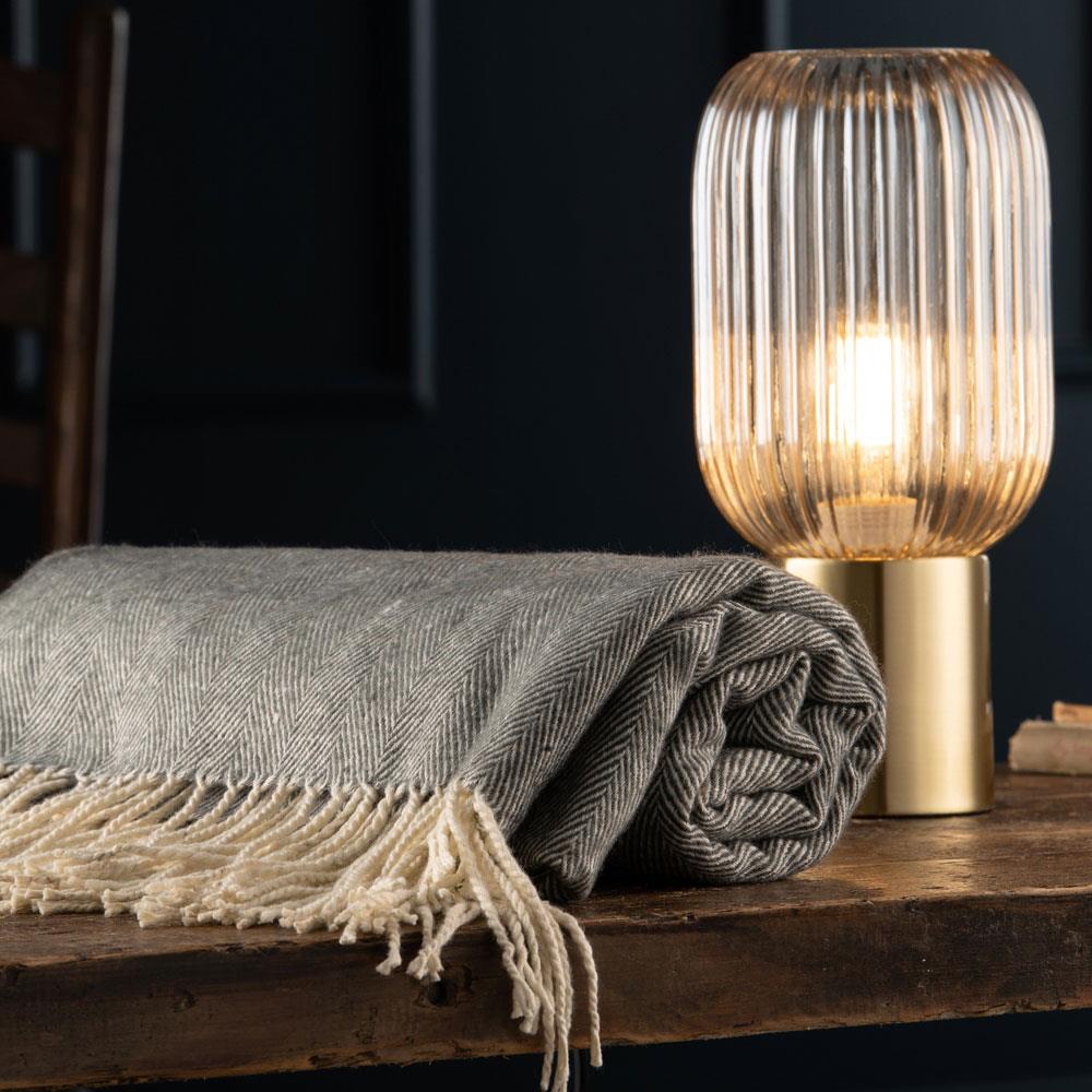 Galway Crystal Living Fluted Glass Table Lamp with Bulb Amber