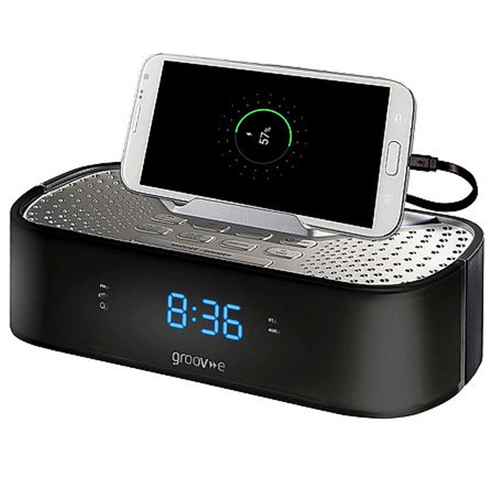 GroovE Fm Radio with Alarm Clock & Usb Charging Station Black