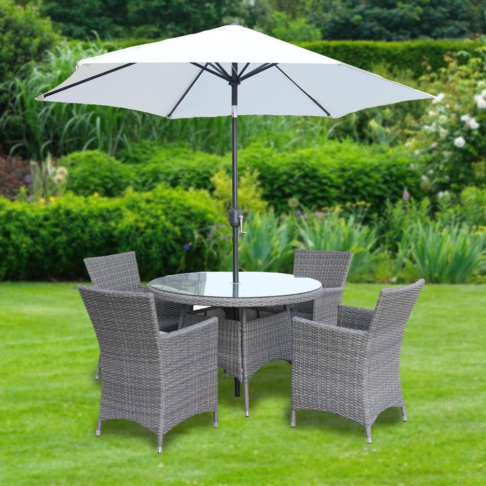 Hampton Rattan 4 Seater Garden Furniture Set With Parasol