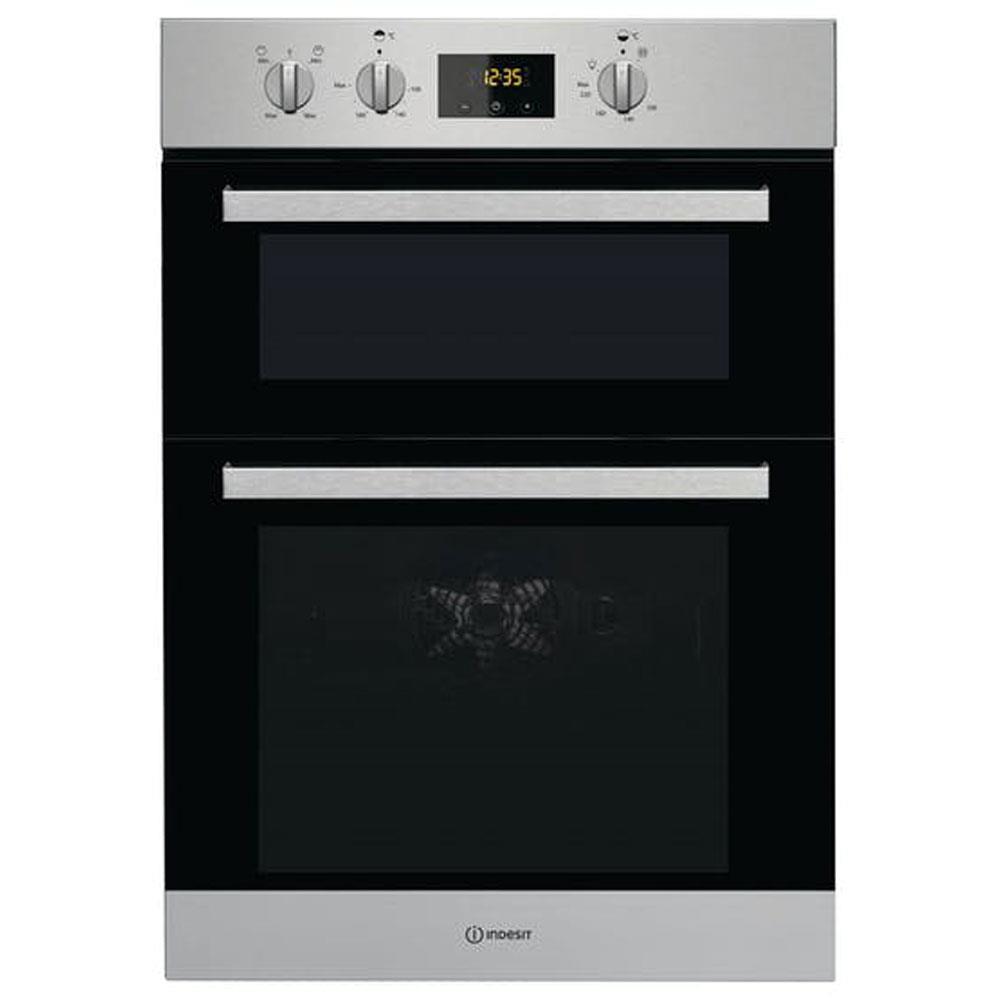 Indesit Black Steel Built In Double Oven 42L 74L Stakelums Home