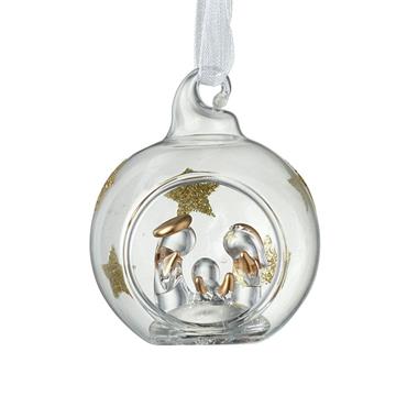Clear & Gold Star Bauble With Nativity 4cm