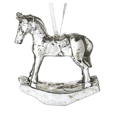 Silver Rocking Horse Hanging Decoration 6cm