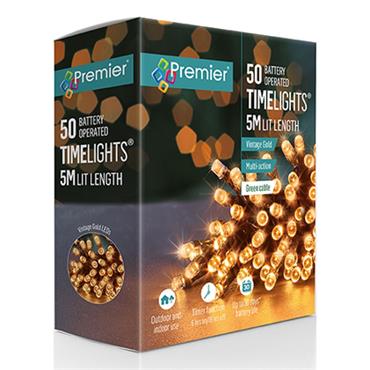 Premier 50 Leds Multi Action Battery Lights With Timer Vintage Gold