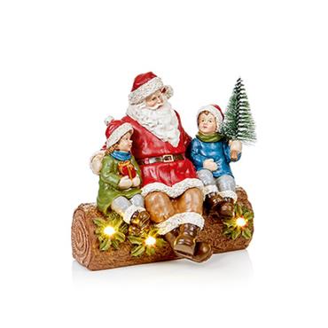 Premier Santa With Children On Log 17cm