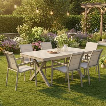 Lioni Aluminium & Polywood Rectangle 6 Seater Set