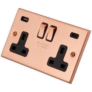 Cesco Copper 2 Gang 13a Socket With Usb A+c