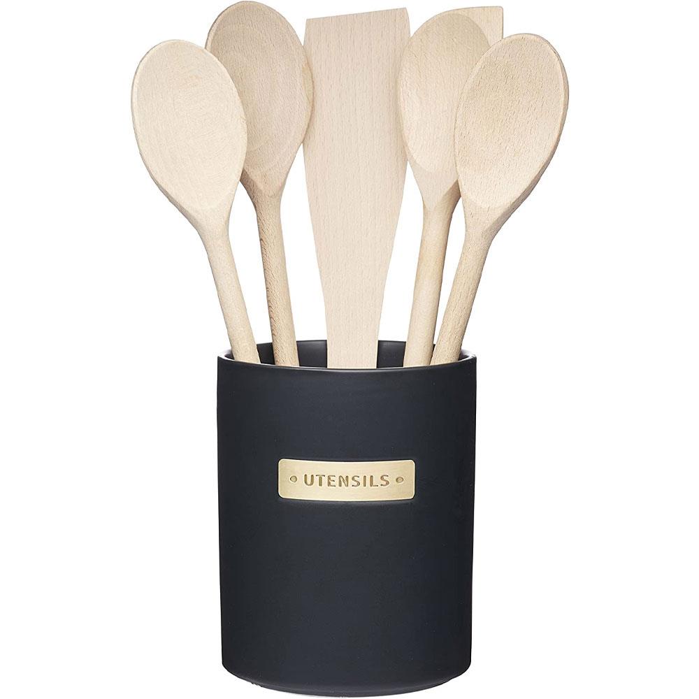 KitchenCraft MasterClass Utensil Holder Ceramic Black Stakelums Home