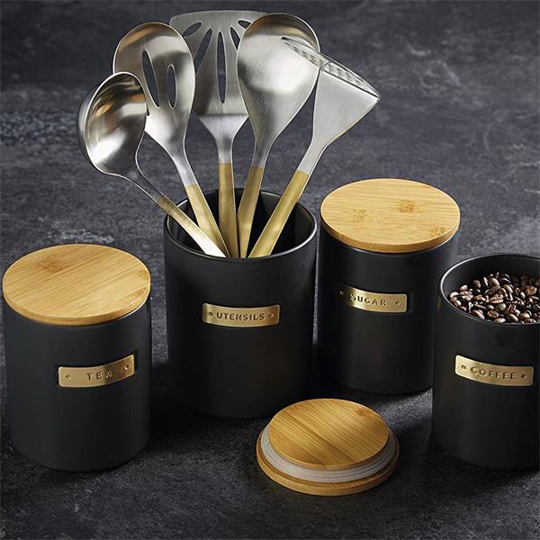 KitchenCraft MasterClass Utensil Holder Ceramic Black Stakelums Home
