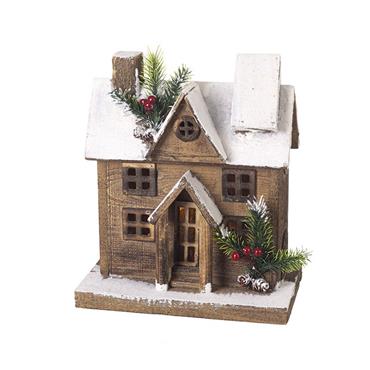 Heaven Sends Snowy Wooden Light Up Led House 24x14x30cm