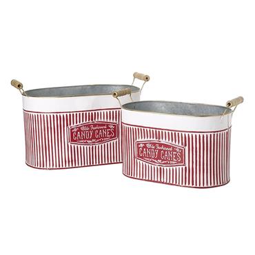 Candy Canes Metal Bucket Set
