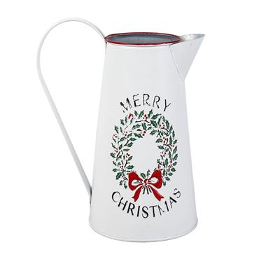 White Metal Merry Christmas Wreath Jug
