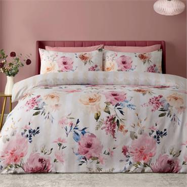 Floral Stripe Cream Quilt Set