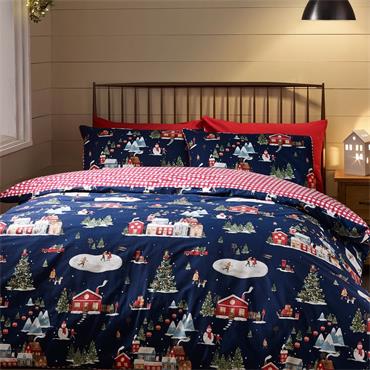 Christmas Ski Village Blue Quilt Set