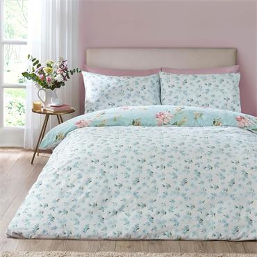 Avebury Floral Duck Egg Quilt Set