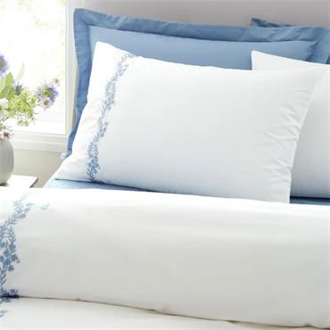 Camille Embroidered Floral White Blue Quilt Set