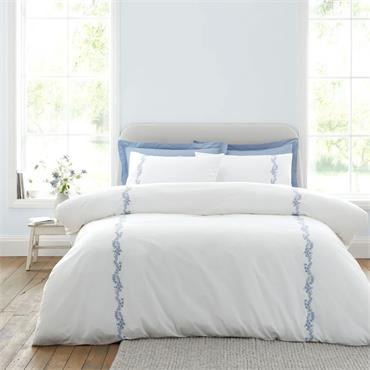 Camille Embroidered Floral White Blue Quilt Set