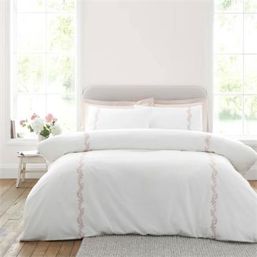 Camille Embroidered Floral White Pink Quilt Set