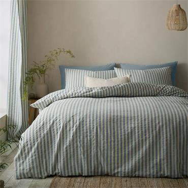 Cotton Rich Woven Stripe Blue Quilt Set