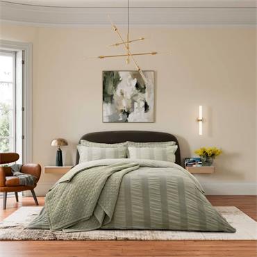 Bedeck Of Belfast Woven Waffle Stripe Sage Duvet Set