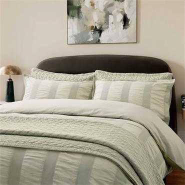 Bedeck Of Belfast Woven Waffle Stripe Sage Duvet Set
