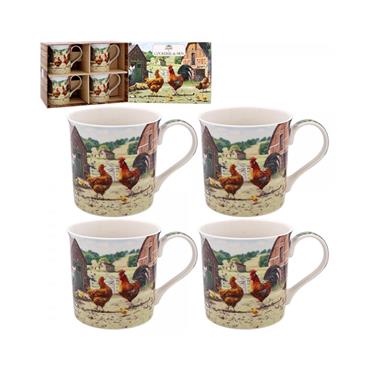Cockerel And Hen Mug Set Of 4