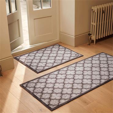 Hug Rug Paw Print Moroccan Tile Grey Runner 65x85cm