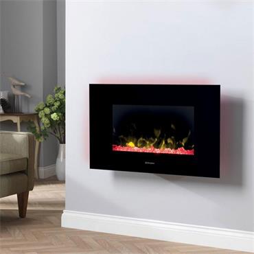 Toluca Deluxe Led Black Glass Wall Fire 2kw