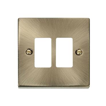 Click Deco Antique Brass Gridpro 2 Gang Frontplate
