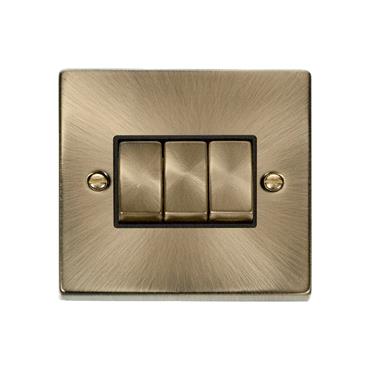 Click Deco Anitque Brass 3 Gang 2 Way 10A Switch