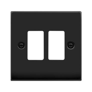 Click Deco Matt Black Gridpro 2 Gang Frontplate