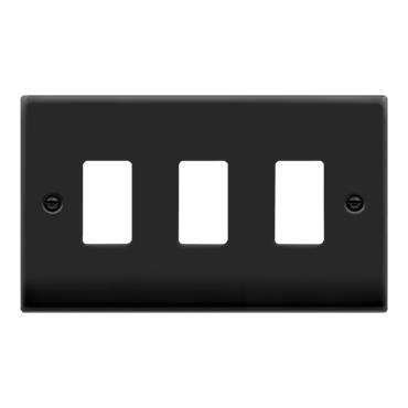 Click Deco Matt Black Gridpro 3 Gang Frontplate