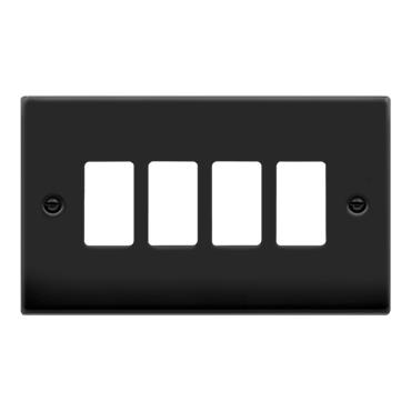 Click Deco Matt Black Gridpro 4 Gang Frontplate
